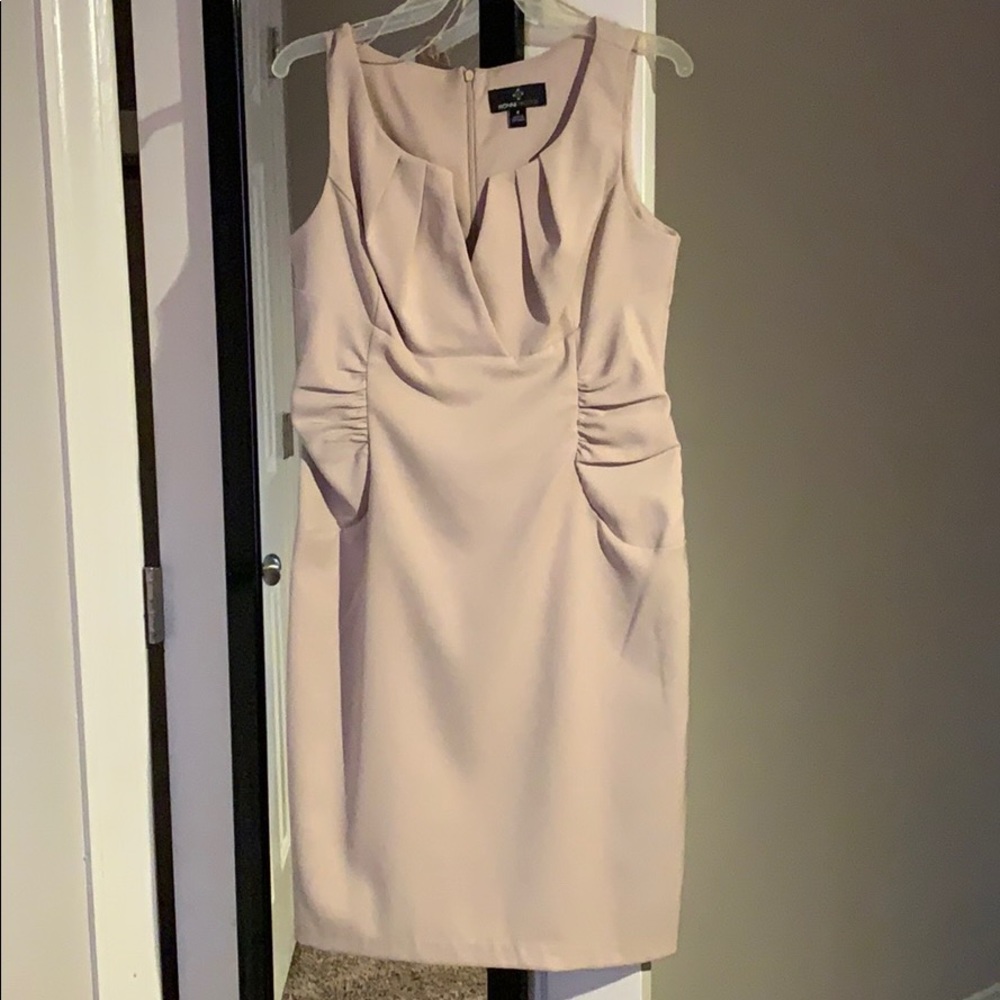 Strapless Khaki one piece dress with V neckline